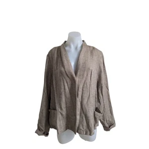 Eileen Fisher Size XL Button Up Blazer Jacket Beige Linen Cotton Long Sleeves - Picture 1 of 12