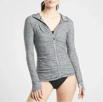Athleta Pacifica Crosscurrent UPF Jacket Heather Gray Full Zip Thumbholes Size L - Image 1 of 4