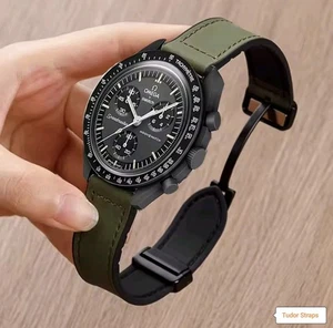 Omega x Swatch - Moonswatch - Leather Strap - Mission On Earth Green STRAP ONLY  - Picture 1 of 2