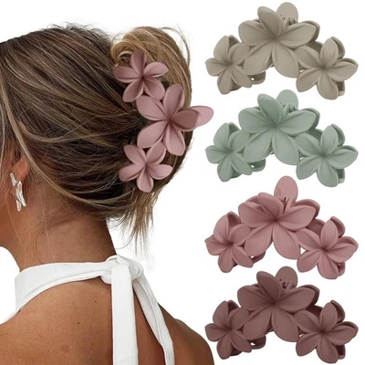 4 Pack Hawaiian Plumeria Flower Hair Clips Non Slip Hair Claw Clips for Women - Image 1 of 4