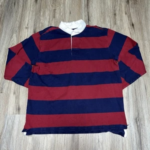 Vintage LL Bean Rugby Polo Long Sleeve Shirt Men’s Large Striped Red Blue - Picture 1 of 4