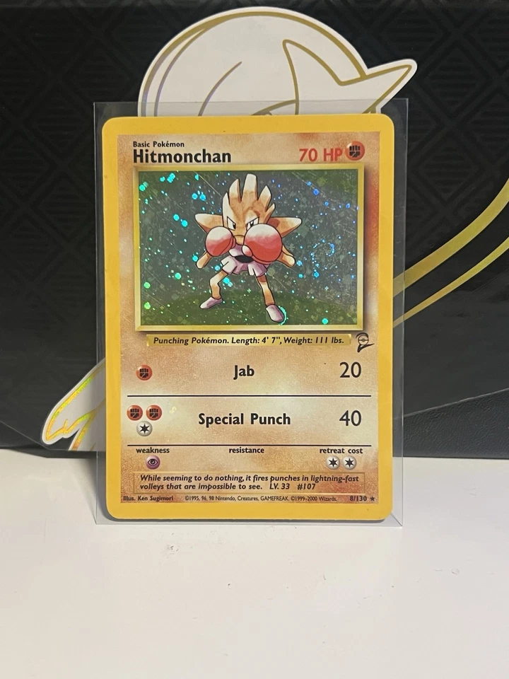Pokémon TCG Hitmonchan Base Set 2 Holo Unlimited Rare Card 8/130 Swirl!  - Image 1 of 2