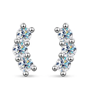 Round Moissanite Smile Shape Stud Earrings 925 Sterling Silver Pass Tester GRA - Picture 1 of 17