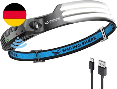Smiling Shark Stirnlampe, 230°Wide Angle 3*LED Weiß Licht Streifen Die Hellste H