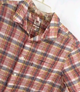 Levi's ~ Large ~ Leinenmischung rot gelb ~ kariert ~ Standard Fit Knopfleiste ~ Hemd ~ Freizeit - Bild 1 von 8