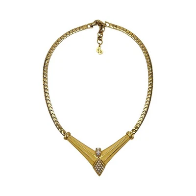 Auténtico collar Christian Dior cadena dorada cristal crema vintage años 80 Foto 1 de 4