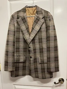 Men's Large Plaid Blazer Vtg Size 46 Winter Colors - Picture 1 of 7
