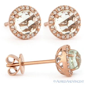 Pendientes de tachuelas de diamantes de corte redondo de amatista verde de 1,21 quilates oro rosa 14 K - Imagen 1 de 1