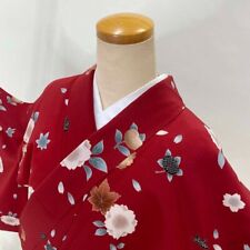Japanese Kimono Komon Vintage Komon red  Polyester Free Shipping M size 2465