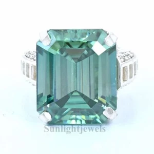 RARO 19,50 quilates azul tratado diamante corte esmeralda anillo solitario... - Imagen 1 de 9