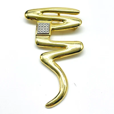 PARK LANE зигзагообразная булавка золотистый стразы модернист 1980-х лента винтажный - Изображение 1 из 4