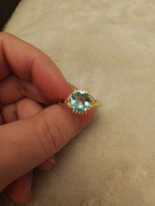 Beautiful Gold Plated Ring With Blue Cushion Cut And Halo Size UK R And USA 8.5 - Picture 1 of 4