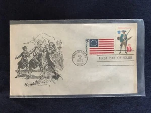 FIRST DAY OF ISSUE #1568 1975 10c Stamp 1776 American Militia Bicentennial - Picture 1 of 7