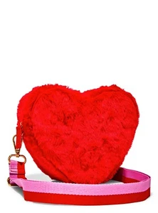 Furry Heart Cross Body Bag Love Bath Body Works Purse Fuzzy NEW Valentine Red - Picture 1 of 9