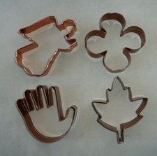 Vintage Large Copper Cookie Cutters Set of 4 Angel,  Leaf, Flower, Hand