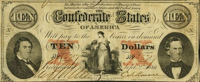 1862 $10 CSA T26 *Reproducción* Cazador de monedas de la Guerra Civil y Memminger en la foto Foto 1 de 2