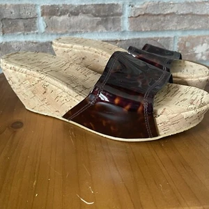 Stuart Weitzman Platform Wedge Slide Sandal 7M Brown Cork - Picture 1 of 17