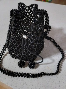 Zara Black Beaded bucket bag with beaded pom-poms.18cm high 100cm beaded... - Picture 1 of 7