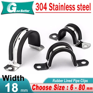Rubber Lined P Clips Cable Mounting Hose Pipe Clamp Stainless Steel U Type 6-80 - Picture 1 of 62