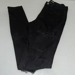 Fashion Nova Skinny Jeans Womens Size 1 Black Distressed Ladies Denim Pants - Picture 1 of 7