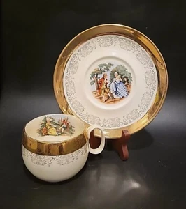 (Set of 3) Vintage Crest-O-Gold Sabin 22k Tea Cup & Saucers - Picture 1 of 9