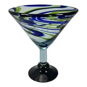 Martini Glas mundgeblasen blau grün Wirbel 6,5" hoch Bargeschirr Stielgläser - Bild 1 von 7