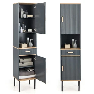 Tall Slim Bathroom Cabinet Freestanding Storage Cabinet Narrow Linen Tower - Picture 1 of 8