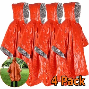 4-Pack Emergency Rain Poncho, Retain Heat for Camping Survival, hooded, Reusable - Picture 1 of 10