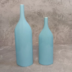 Light Blue Medium and Small Ceramic Vase Bottle 11.625" H and 9.438" H 2pc Set - Picture 1 of 15