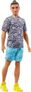 Barbie Ken Fashionistas Muñeca #204 Camisa Paisley Pantalones Cortos Amarillo Zapatos Anchos HJT09 - Imagen 1 de 6
