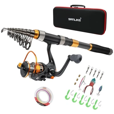 SANLIKE Fishing Rod and Reel Combos, Carbon Fiber Telescopic Fishing Pole Com... - Image 1 of 4