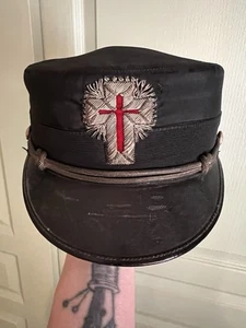 Antique Masonic Templar black hat cap with beaded cross & cover  - Picture 1 of 9