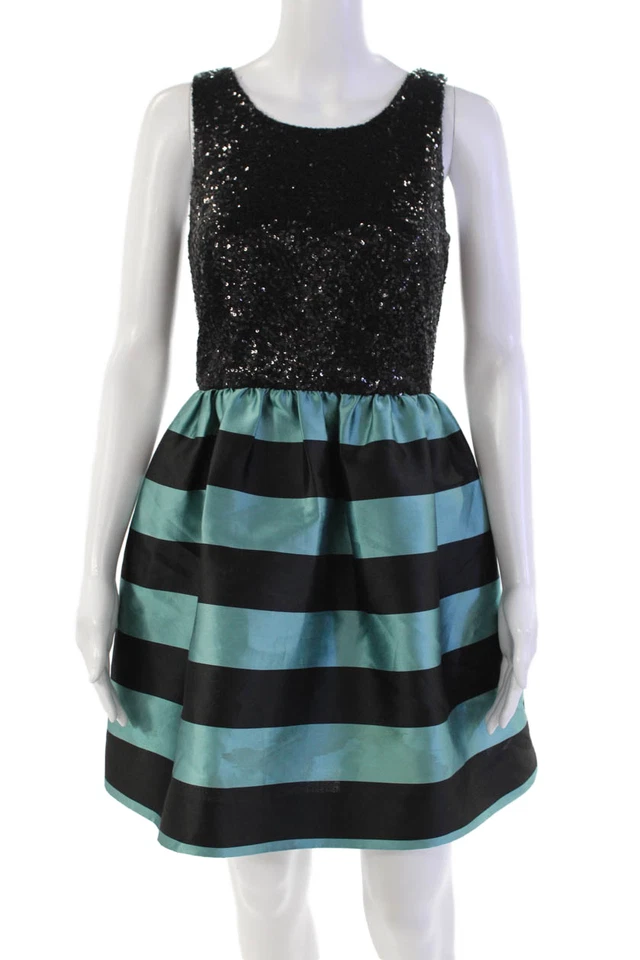 Женское мини-платье Leifsdottir с глубоким круглым вырезом без рукавов с блестками в полоску с широкой юбкой размер 2 - Изображение 1 из 4