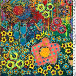 DRAGONFLY DANCE ~ LARGE Print ~ Flowers Swirls Dots ~ Sue Penn for Free Spirit - Picture 1 of 1