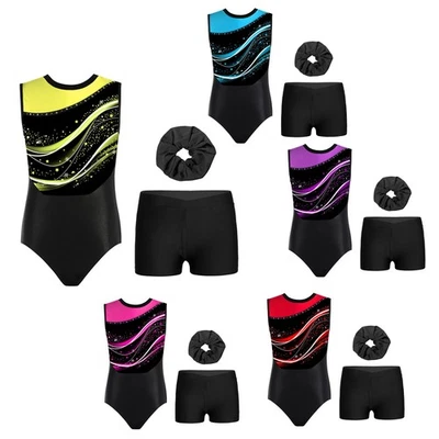 Kids Girls Outfit Performance Set 3Pcs Dancewear Training Sleeveless Dance - Image 1 of 3