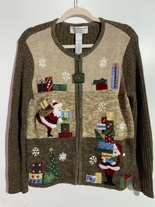 Vintage TIARA Int'l Sweater Cardigan M Santa Ugly Christmas Presents Festlich Stretch - Bild 1 von 13
