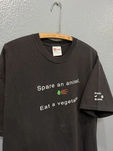 Vintage 90’s Spare An Animal Eat A Vegetable Black Vegan Tee XL Hanes - Picture 1 of 4
