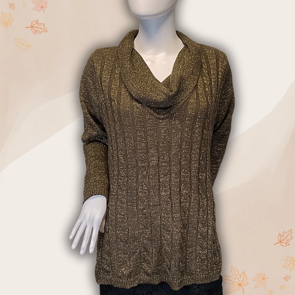 Suéter para mujer Susan Graver estilo marrón dorado brillante capucha cuello talla grande Foto 1 de 4