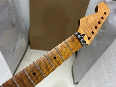 DIY 22 Fret Electric Guitar Neck Roasted Flame Maple Reverse head Locking nut - Image 1 of 4