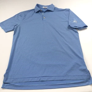 Peter Millar SUMMER COMFORT Medium Golf SS Button Polo Striped Shirt Blue LOGO - Picture 1 of 8