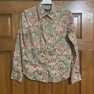 Talbots Baumwolle Stretch Knopfleiste Paisley Langarmshirt Damengröße 10 - Bild 1 von 7