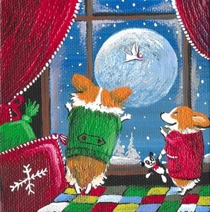 IMPRESIÓN 4x4 de pintura ryta pembroke galés corgi ángel navidad arte popular perro luna 🐶 - Imagen 1 de 1