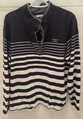 LL Bean Mujer Algodón Orgánico Sudadera Cuarto Botón Pullover Rayas Azul XL Foto 1 de 4