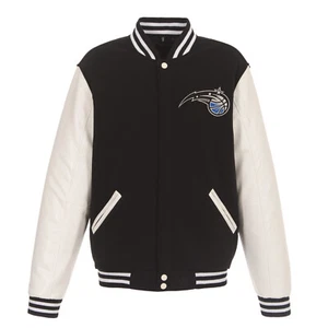 NBA Orlando Magic Reversible Fleece Jacket PVC Sleeves Patches Logo Black - Picture 1 of 5