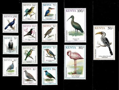 Kenya 1993-99 - African Birds Definitives - Set of 14 Stamps Scott 594-610 - MNH Cover
