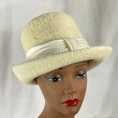 Sombrero Fedora Vintage Años 50 Jean Arlett Creations Polar Corona Alta Blanco Puro 6 3/4 Foto 1 de 4