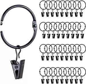 36 Pack Openable Metal Curtain Rings with Clips, Fits up to 1 Inch Rod, Heavy Du - Picture 1 of 7