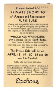 Postal Advertisement Card Carbone South Boston Antique Furniture Warehouse 1932 - Picture 1 of 2