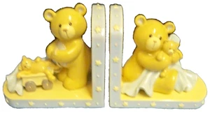 Baby Gund Nursery Teddy Bear Bookends Blue Yellow Stars Resin Construction VGUC - Picture 1 of 8