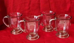 Set of 4 Vintage Clear Glass Large Anchor Hocking Mugs Footed 16oz - Picture 1 of 7